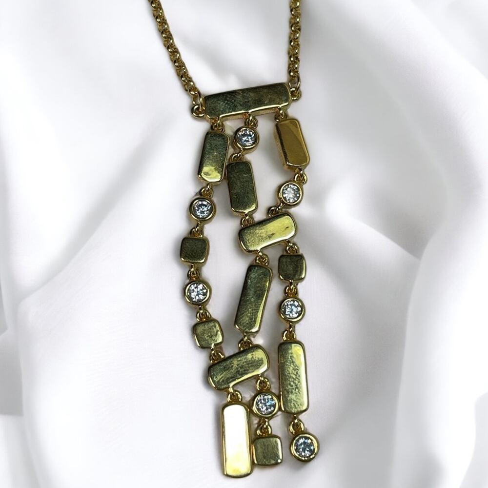 Bronze Milor Italy Gold Plated Teardrop Rhinestone Pendant Necklace